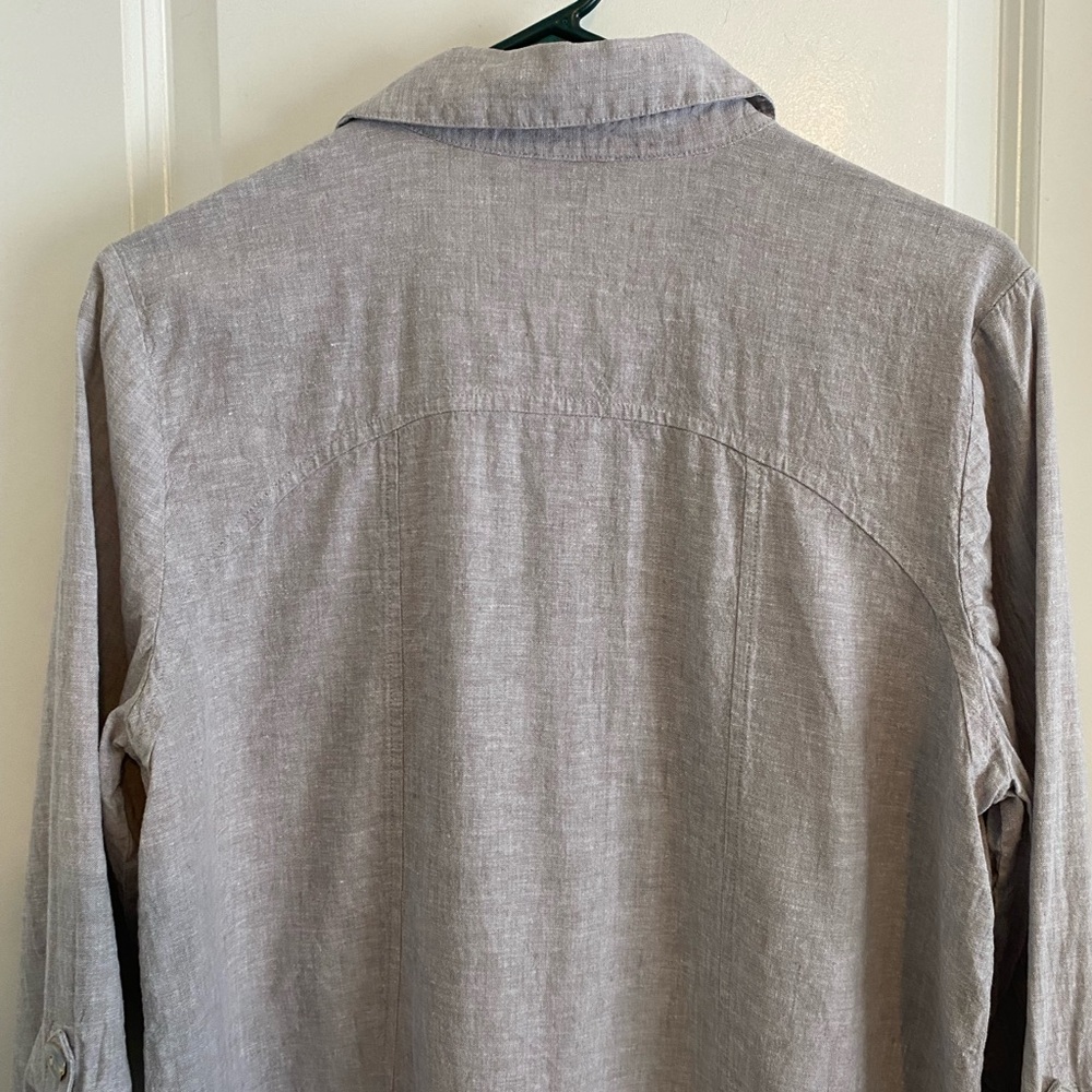 Habitat Light Gray Linen Blend Long Line Shirt - Picture 8 of 11